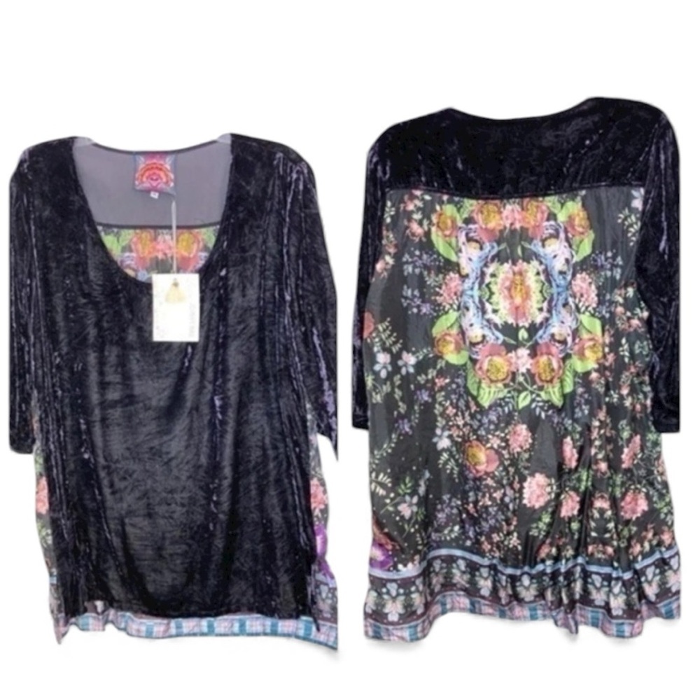 Johnny Was Canilla Purple Velvet Blouse/Tunic Silk Windflower NWT (oversized)